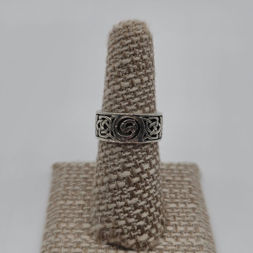 Size 7 Sterling Silver Peter Stone Celtic Symbols Pattern Ring A2938